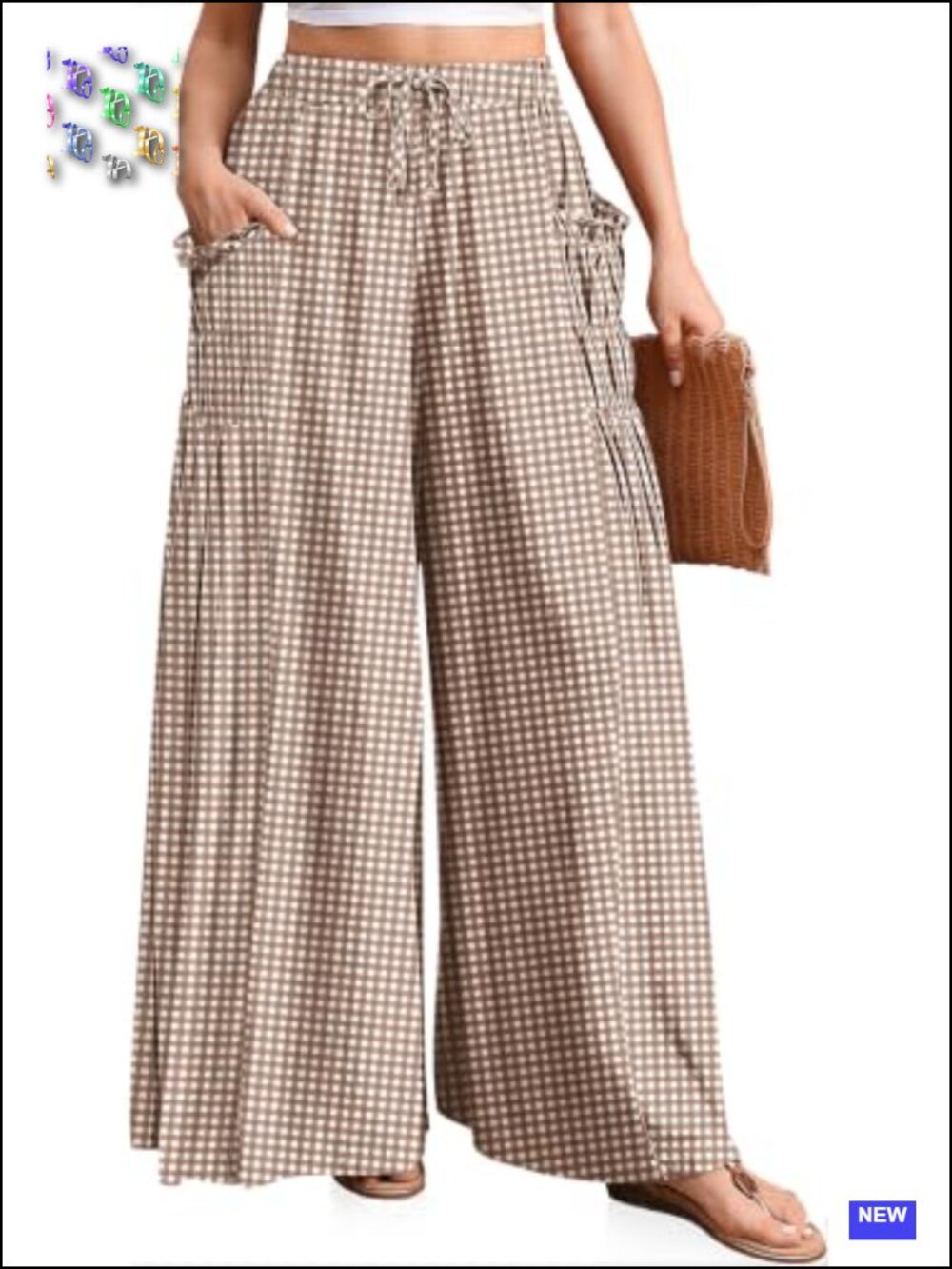 Womens Linen Blend Wide Leg Palazzo Pants Elastic Waist Boho Drawstring Deep